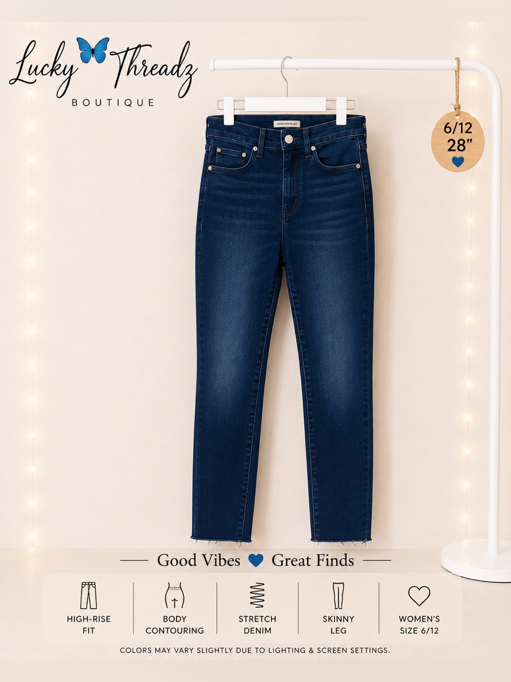 Good American Good Classic High Rise Skinny Jeans Raw Hem Size 6/12 NWT